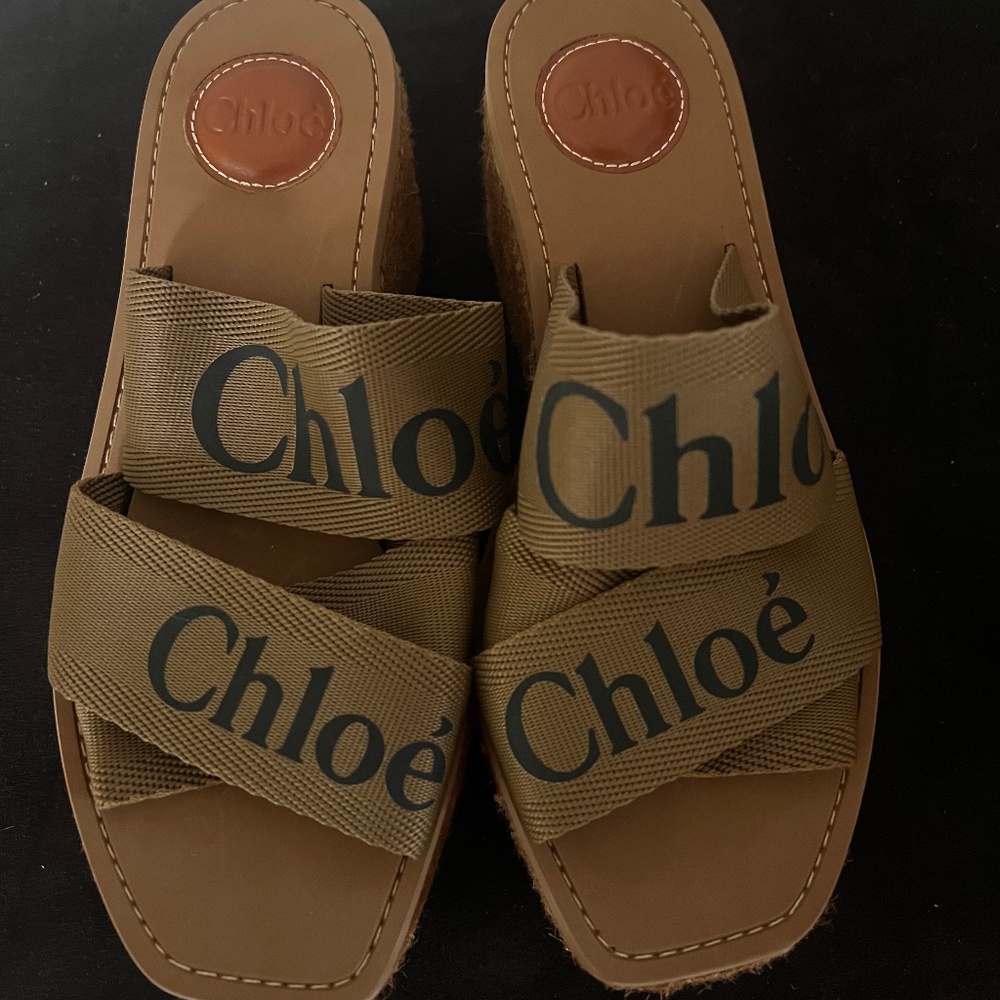 Chloé’s cross‑strap espadrille wedge sandals,
